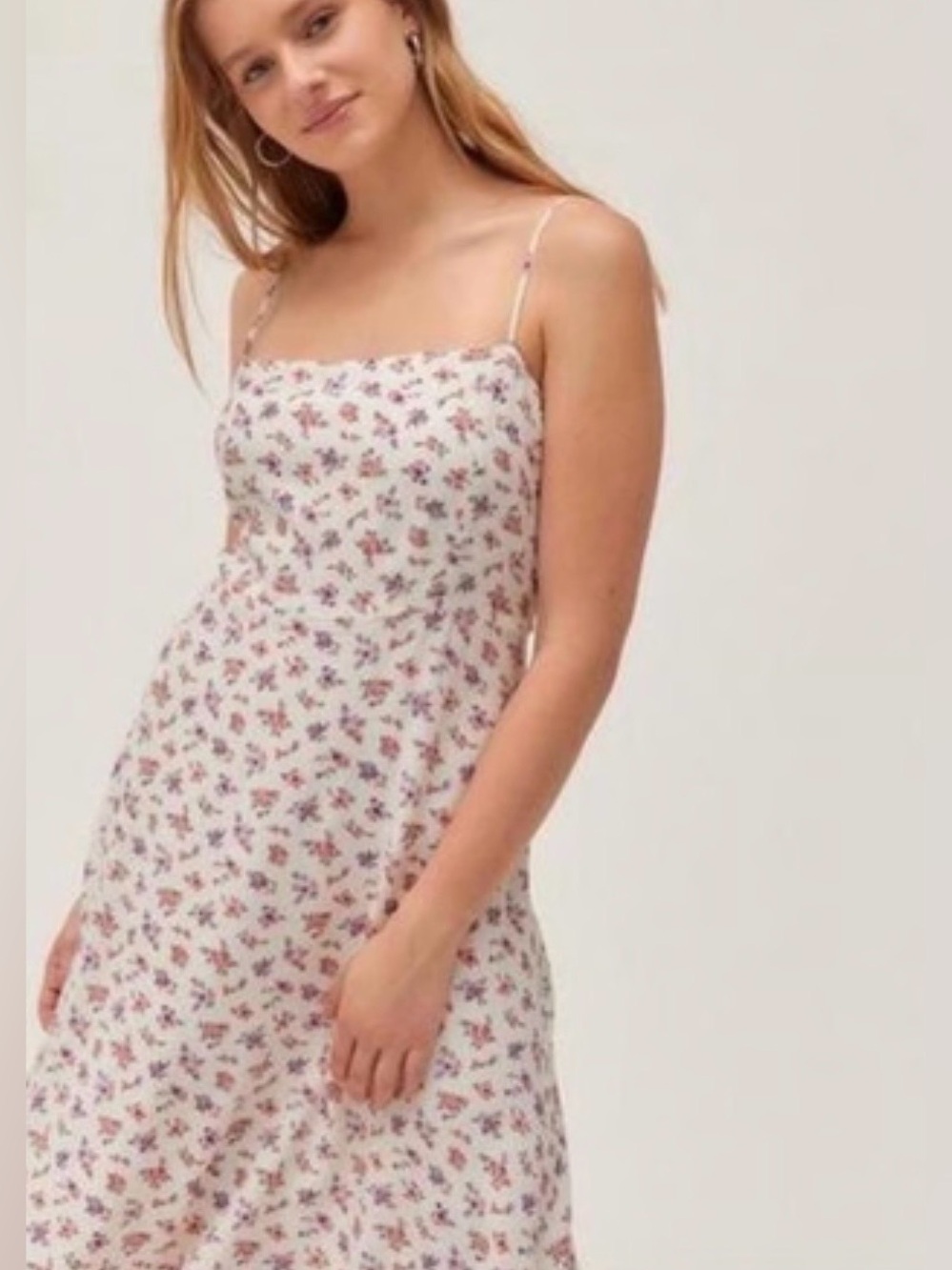 Urban Outfitters White Midi Dress with Pink Floral Print